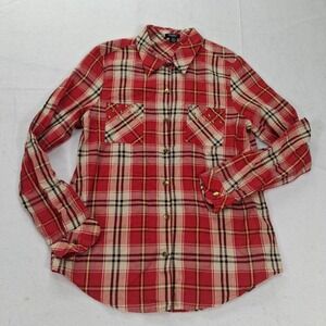 Rhapsody Shirt Womens S Red Plaid Studded Pocket Button Down EUC